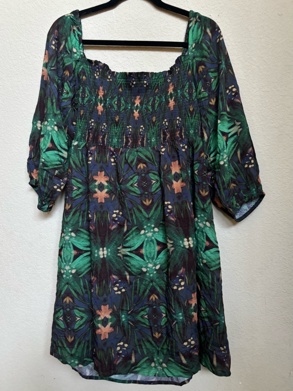 Noonday Collection Green and Navy Floral Mini Dress